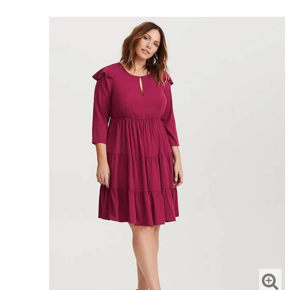 TORRID WINE CHALLIS TIERED SKATER DRESS 0 0X BOHO